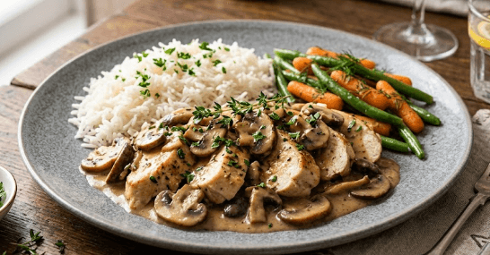 Émincé de poulet (à la sauce champignons)