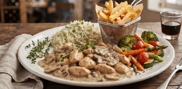 Émincé de poulet à la sauce champignons