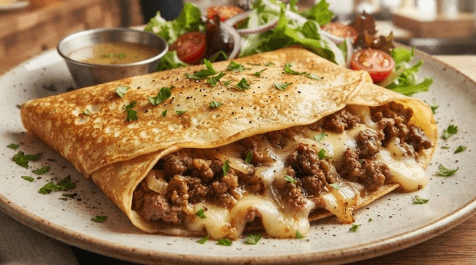 Crêpe, Viande hachée, fromage