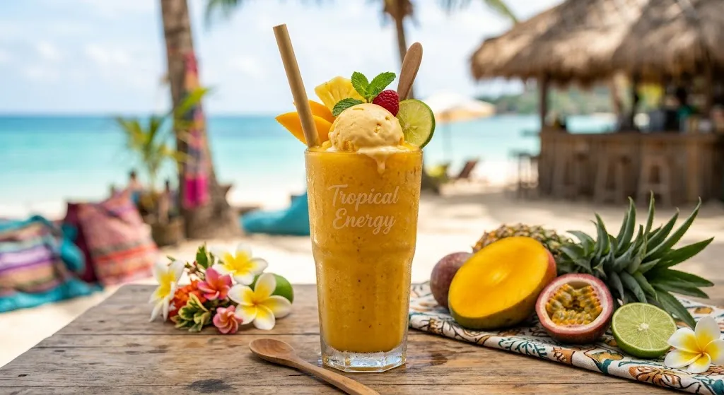 Tropical Energy — fruits de saison frappés avec 1 boule de glace