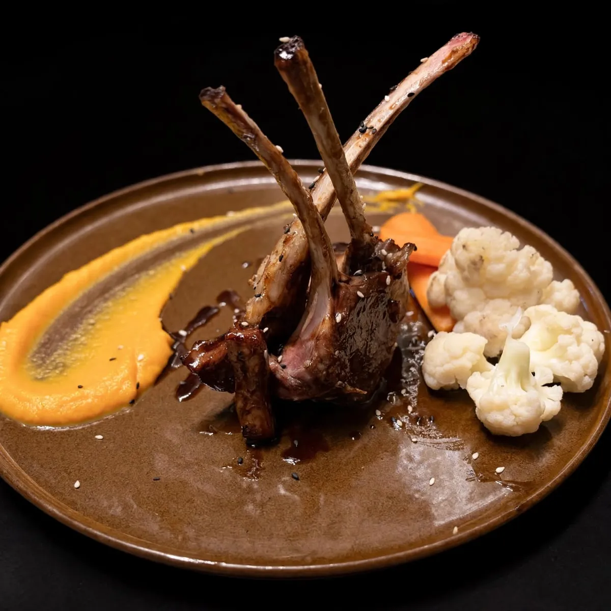 grilled lamb chops unagi garlic sauce